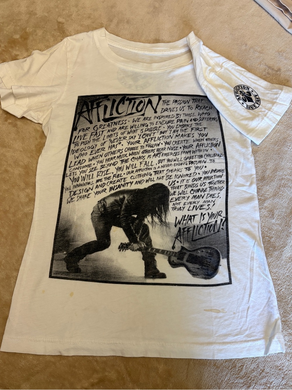 Affliction White Kids Graphic Rocker Tee with Black Print